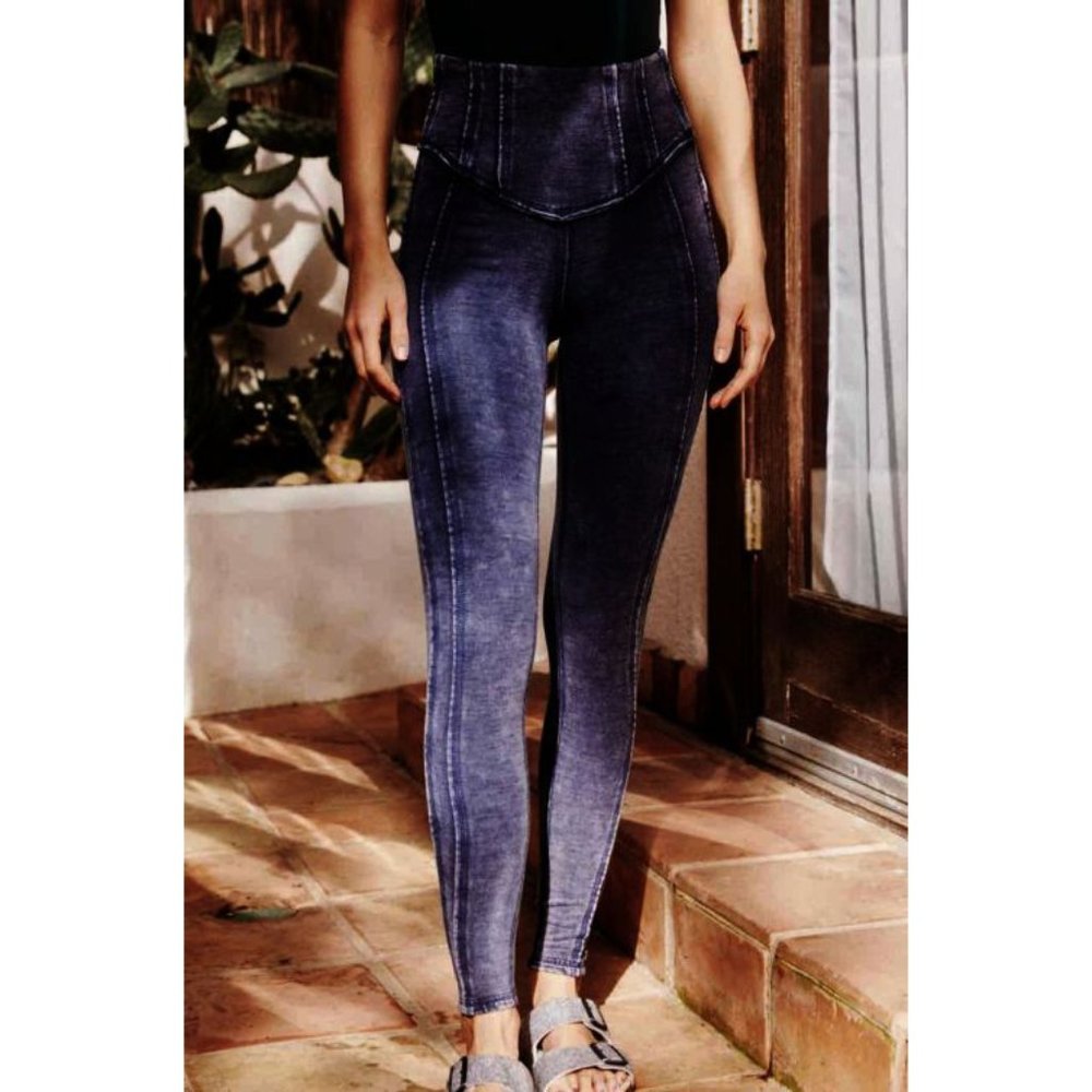 Free People Hybrid Legging Navy High-Rise Waist Denim Sweat Pants Skinny Joggers